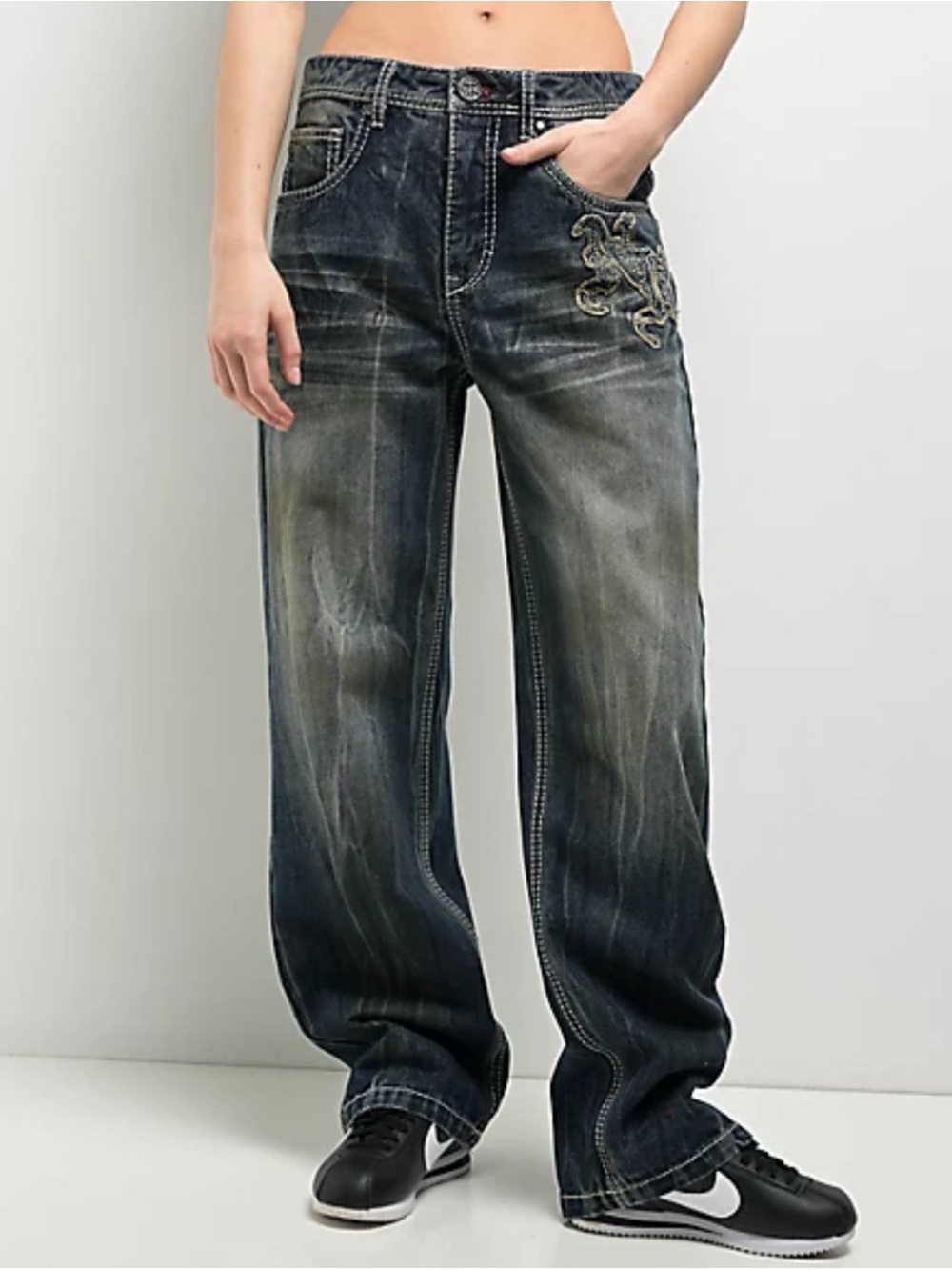Size 6: Ninth Hall Idle Blue Wash Straight Leg Jeans